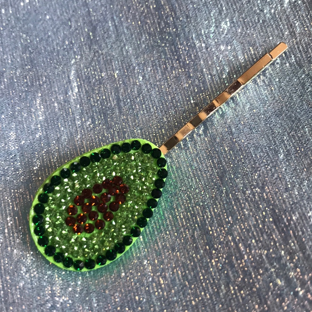 6/$15 Rhinestone Avocado Gold Tone Bobby Pin Hair Clip